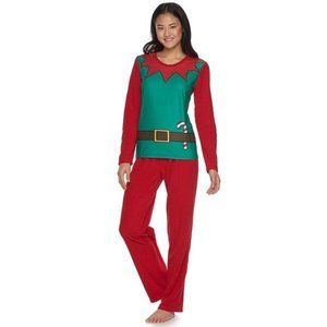 Women's Elf Suit Family Pajamas Set, Color: Red, Size: M